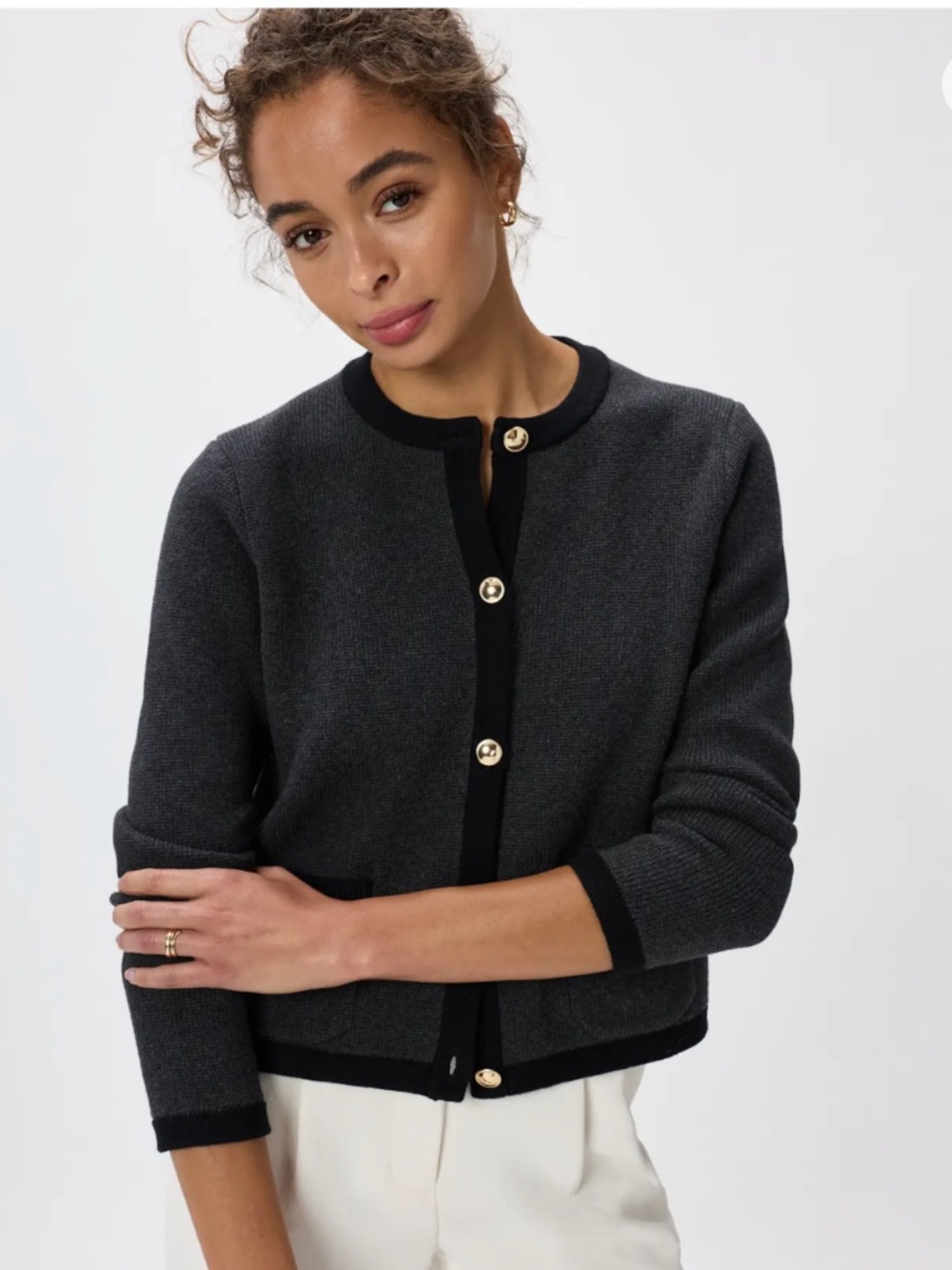Quince Dark Gray Ribbed Knit 100% Organic Cotton Sweater Jacket Small - Picture 2 of 16